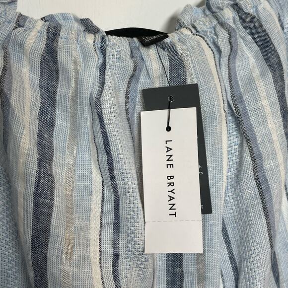 NEW Lane Bryant Off The Shoulder Top Women's Plus Size 14/16 Blue Striped Linen - Picture 8 of 11